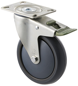 85kg Rated Industrial Castor - TPE Wheel - 125mm - Plate Directional Lock - Plain Bearing - ISO