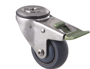85kg Rated Stainless Steel Heavy Duty Castor - TPE Wheel - TPE Wheel - 75mm - Bolt Hole Directional Lock - Plain Bearing