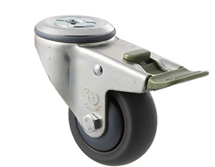 85kg Rated Industrial Castor - TPE Wheel - 75mm - Bolt Hole Directional Lock - Plain Bearing