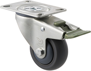 85kg Rated Industrial Castor - TPE Wheel - 75mm - Plate Directional Lock - Plain Bearing - ISO