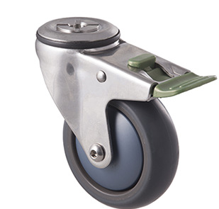85kg Rated Stainless Steel Heavy Duty Castor - TPE Wheel - 100mm - Bolt Hole Directional Lock - Ball Bearing