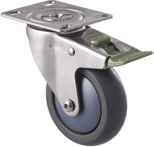 85kg Rated Stainless Steel Heavy Duty Castor - TPE Wheel - 100mm - Plate Direction Lock - Ball Bearing - ISO