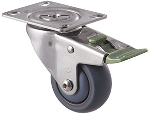 85kg Rated Stainless Steel Heavy Duty Castor - TPE Wheel - 75mm - Plate Direction Lock - Ball Bearing - ISO