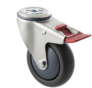 85kg Rated Industrial Castor - TPE Wheel - 100mm - Bolt Hole Brake - Ball Bearing