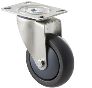 85kg Rated Industrial Castor - TPE Wheel - 100mm - Plate Swivel - Ball Bearing - NA