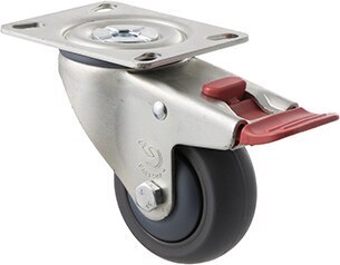 85kg Rated Industrial Castor - TPE Wheel - 75mm - Plate Brake - Ball Bearing - NA