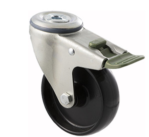 150kg Rated Industrial Castor - Nylon Wheel - 100mm - Bolt Hole Directional Lock - Plain Bearing