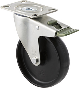 150kg Rated Industrial Castor - Nylon Wheel - 125mm - Plate Directional Lock - Plain Bearing - ISO