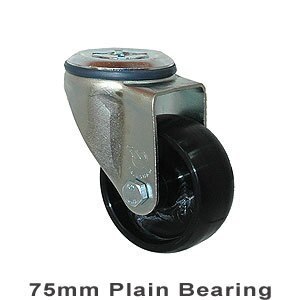 150kg Rated Industrial Castor - Nylon Wheel - 75mm - Bolt Hole Swivel - Plain Bearing