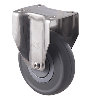 150kg Rated Stainless Steel Heavy Duty Castor - Grey Rubber Wheel - 125mm - Plate Fixed - Plain Bearing - ISO