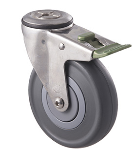 150kg Rated Stainless Steel Heavy Duty Castor - Grey Rubber Wheel - 125mm - Bolt Hole Directional Lock- Ball Bearing