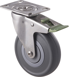 150kg Rated Stainless Steel Heavy Duty Castor - Grey Rubber Wheel - 125mm - Plate Directional Lock - Ball Bearing -ISO
