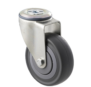 140kg Rated Industrial Castor - Grey Rubber Wheel - 100mm - Bolt Hole Swivel - Ball Bearing