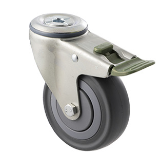 140kg Rated Industrial Castor - Grey Rubber Wheel - 100mm - Bolt Hole Directional Lock - Ball Bearing