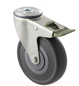 150kg Rated Industrial Castor - Grey Rubber Wheel - 125mm - Bolt Hole Directional Lock - Ball Bearing