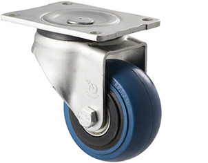 300kg Rated Industrial Hi Resilience Castor - Rubber Wheel- 100mm - Plate Swivel - Ball Bearing - ISO