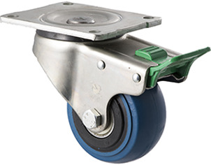 300kg Rated Industrial Hi Resilience Castor - Rubber Wheel- 100mm - Plate Direction Lock - Ball Bearing - ISO