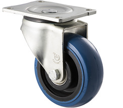 350kg Rated Industrial Hi Resilience Castor - Rubber Wheel- 125mm - Plate Swivel - Ball Bearing - ISO