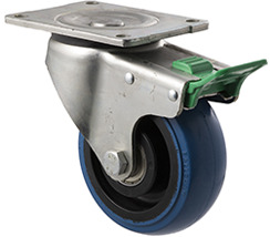 350kg Rated Industrial Hi Resilience Castor - Rubber Wheel- 125mm - Plate Direction Lock - Ball Bearing - NA