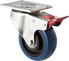 350kg Rated Industrial Hi Resilience Castor - Rubber Wheel- 125mm - Plate Brake - Ball Bearing - NA