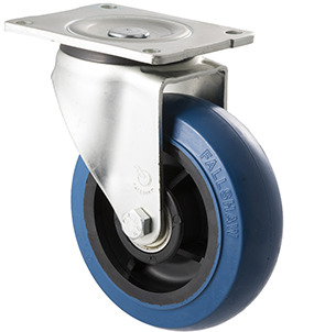 400kg Rated Industrial Hi Resilience Castor - Rubber Wheel - 150mm - Plate Swivel - Ball Bearing - ISO