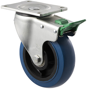 400kg Rated Industrial Hi Resilience Castor - Rubber Wheel - 150mm - Plate Direction Lock - Ball Bearing - ISO