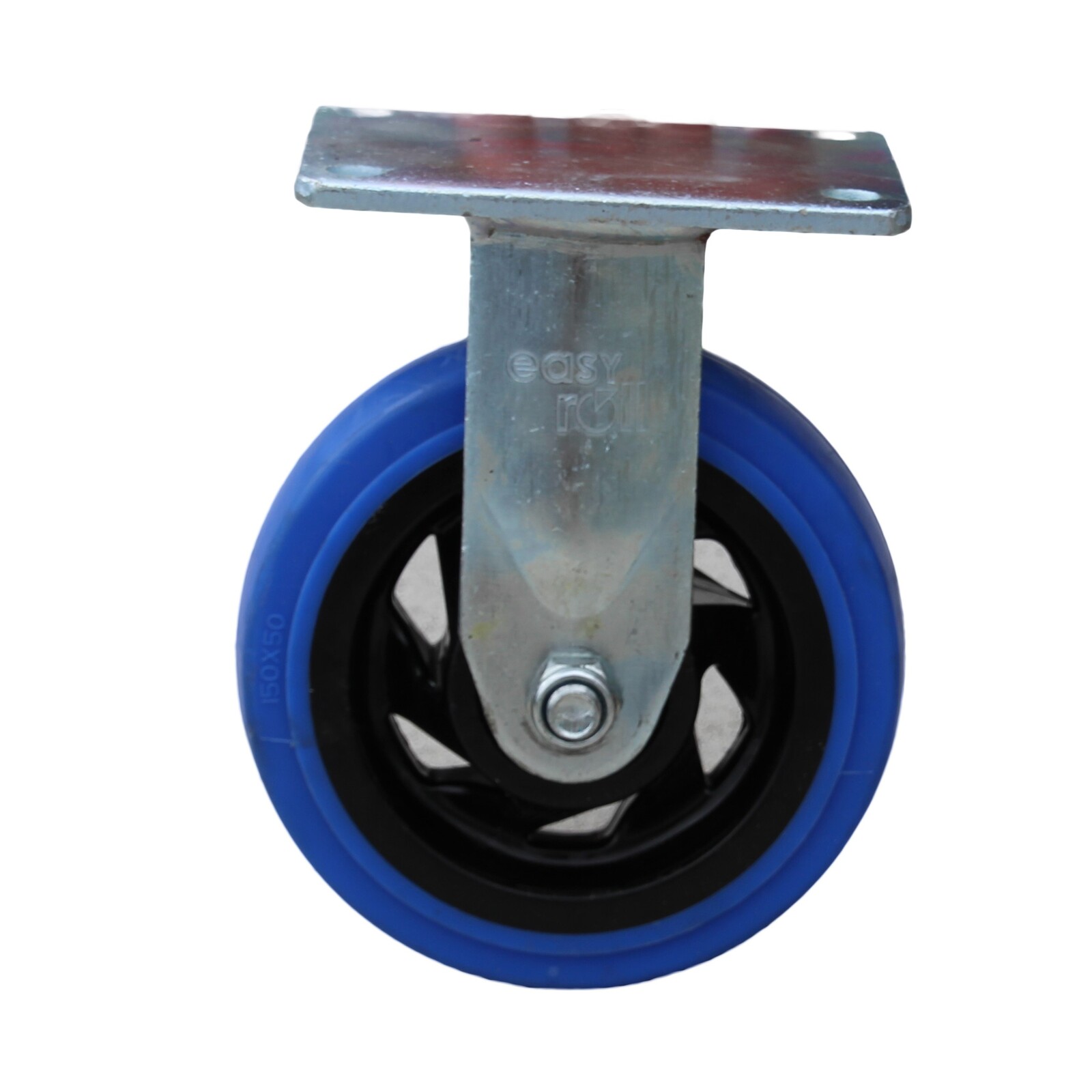 400kg Rated Industrial Hi Resilience Castor - Rubber Wheel - 200mm - Plate Fixed - Ball Bearing - NA