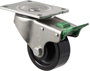 350kg Rated Industrial Castor - Nylon Wheel - 100mm - Plate Direction Lock - Plain Bearing - ISO