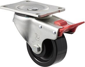 350kg Rated Industrial Castor - Nylon Wheel - 100mm - Plate Brake - Plain Bearing - NA