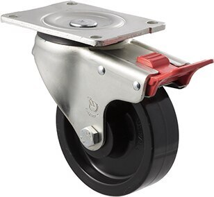 400kg Rated Industrial Castor - Nylon Wheel - 125mm - Plate Brake - Plain Bearing - ISO