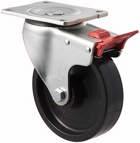 450kg Rated Industrial Castor - Nylon Wheel - 150mm - Plate Brake - Plain Bearing - NA