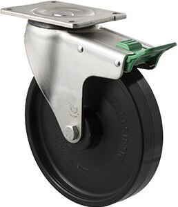 450kg Rated Industrial Castor - Nylon Wheel - 200mm - Plate Direction Lock - Plain Bearing - ISO