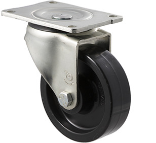400kg Rated Industrial Castor - Nylon Wheel - 125mm - Plate Swivel - Roller Bearing - ISO