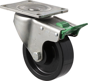 400kg Rated Industrial Castor - Nylon Wheel - 125mm - Plate Direction Lock - Roller Bearing - ISO