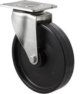450kg Rated Industrial Castor - Nylon Wheel - 200mm - Plate Swivel - Roller Bearing - ISO