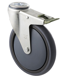 200kg Rated Industrial Castor - Grey Rubber Wheel - 175mm - Bolt Hole Directional Lock - Plain Bearing