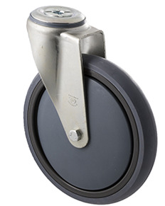 200kg Rated Industrial Castor - Grey Rubber Wheel - 175mm - Bolt Hole Swivel - Ball Bearing