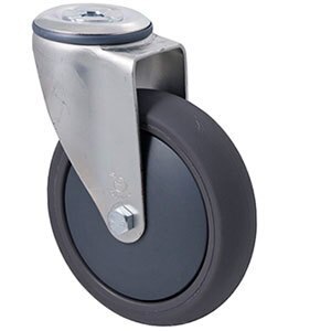 200kg Rated Industrial Castor - Polyurethane Wheel - 125mm - Bolt Hole Swivel - Ball Bearing