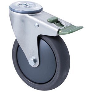 200kg Rated Industrial Castor - Polyurethane Wheel - 125mm - Bolt Hole Direction Lock - Ball Bearing