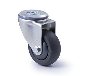 200kg Rated Industrial Castor - Polyurethane Wheel - 75mm - Bolt Hole Swivel - Ball Bearing