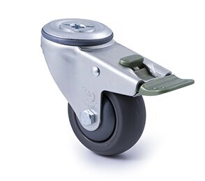 200kg Rated Industrial Castor - Polyurethane Wheel - 75mm - Bolt Hole Direction Lock - Ball Bearing
