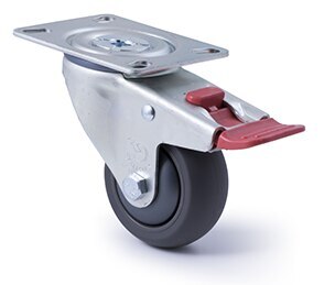 200kg Rated Industrial Castor - Polyurethane Wheel - 75mm - Plate Brake - Ball Bearing - ISO