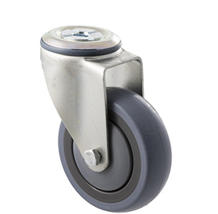 100kg Rated Industrial Castor - Grey Rubber Wheel - 100mm - Bolt Hole Swivel - Ball Bearing