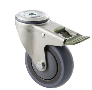 100kg Rated Industrial Castor - Grey Rubber Wheel - 100mm - Bolt Hole Directional Lock - Ball Bearing