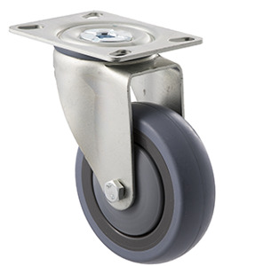 100kg Rated Industrial Castor - Grey Rubber Wheel - 100mm - Plate Swivel - Ball Bearing - ISO