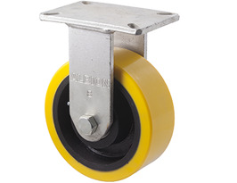 2000kg Rated Industrial Cast Iron Castor - Polyurethane on Cast Iron Wheel - 203mm - Plate Fixed - Ball Bearing
