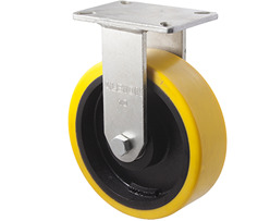 2000kg Rated Industrial Cast Iron Castor - Polyurethane on Cast Iron Wheel - 254mm - Plate Fixed - Ball Bearing