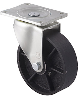 250kg Rated High Low Temp Cast Iron Castor - 150mm - Plate Swivel - 200°C to 400°C - ISO