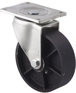 250kg Rated Low Temp Cast Iron Castor - 150mm - Plate Swivel - ISO