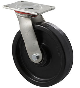 600kg Rated Industrial Castor - Nylon Wheel - 200mm - Plate Swivel - Ball Bearing - ISO